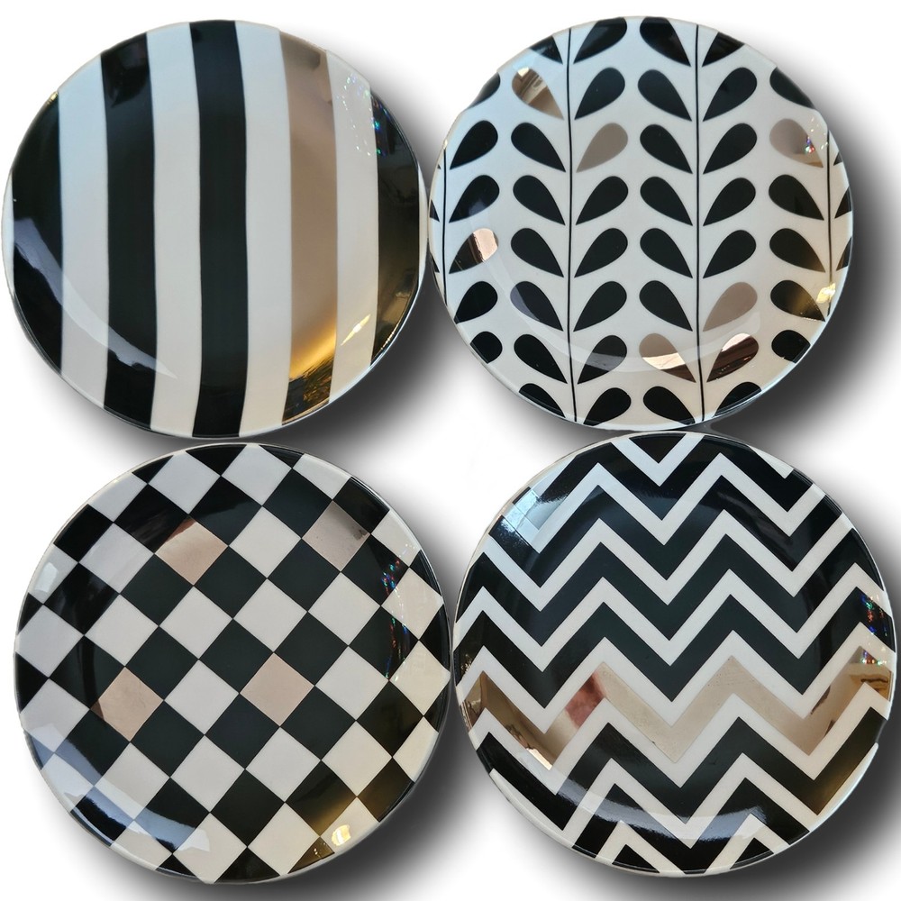 Designer Set of 4 Black White 14 K Gold 6