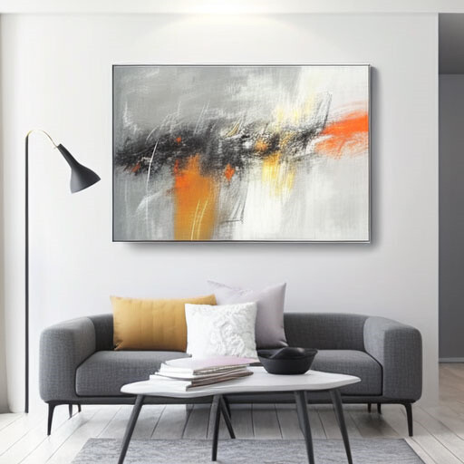 Grey Hand painted Abstract Oil Painting Large Graffiti black Painting Room