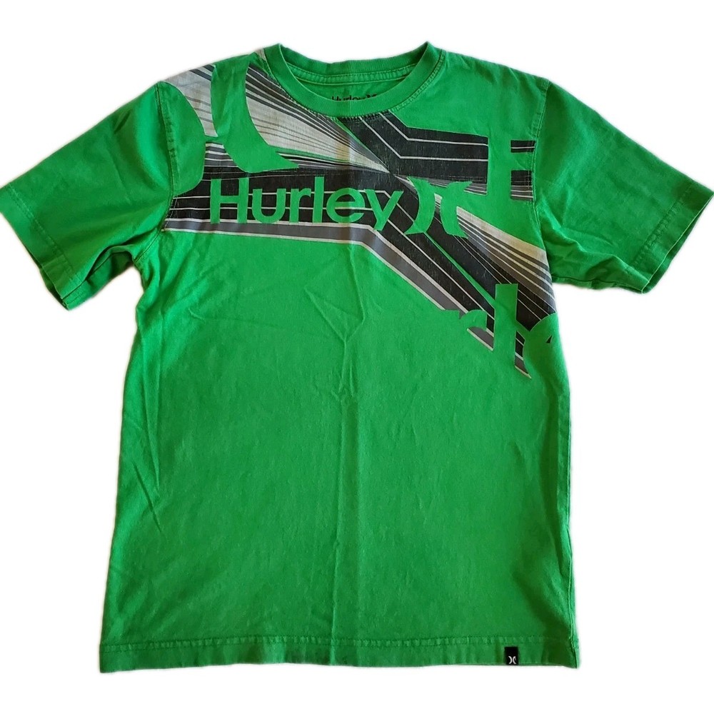 Hurley Boy's Green Graphic Logo T-Shirt Crew Neck Short Sleeve Cotton Size M
