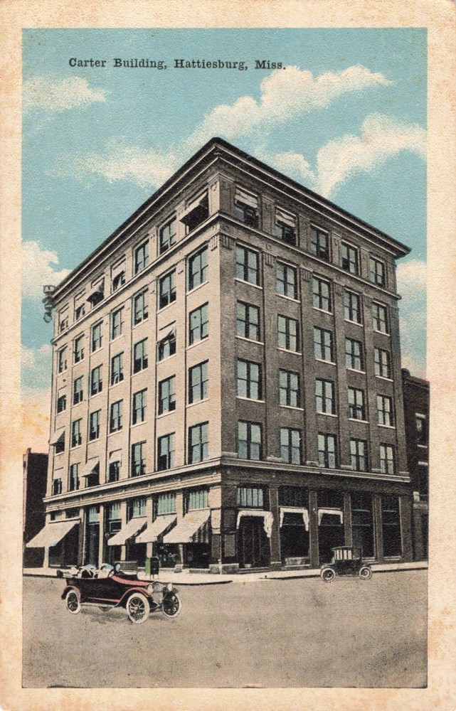 Carter Building Hattiesburg Mississippi MS Old Cars c1920 Postcard