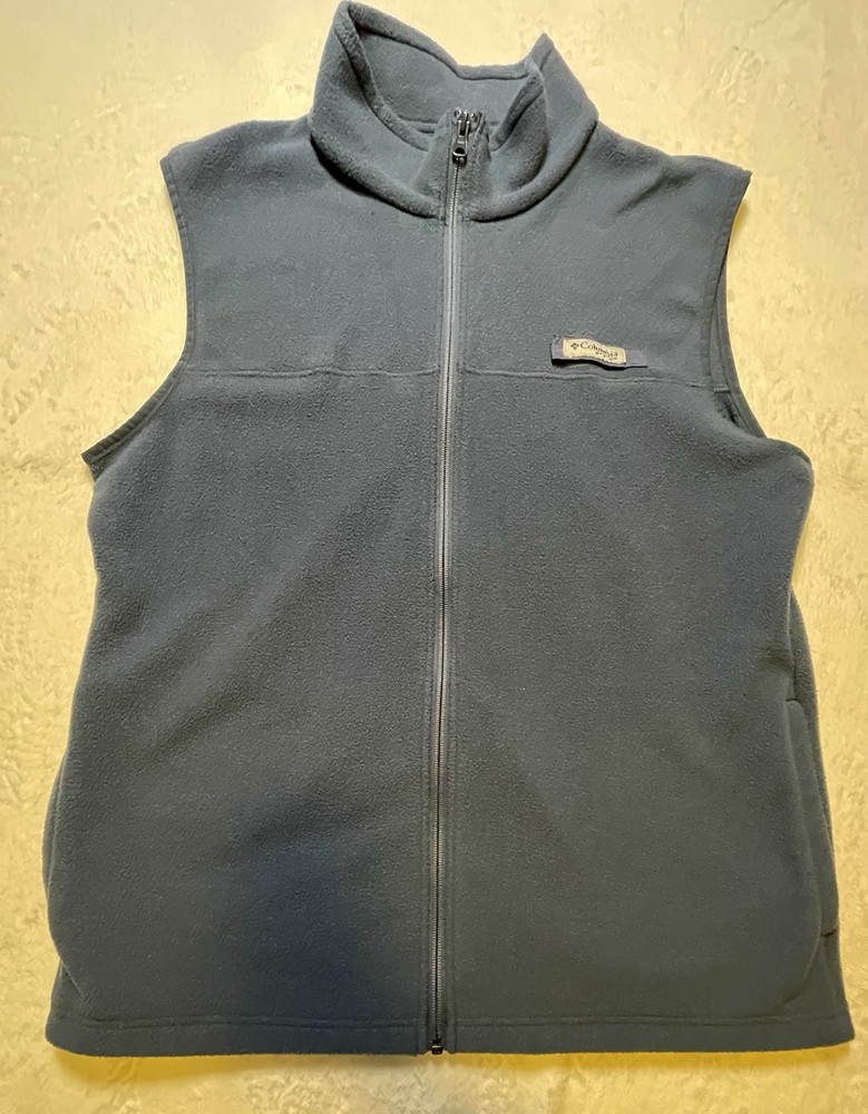 Columbia Vest Mens Large Blue Fleece Full Zip Outdoors Hiking Sleeveless Jacket