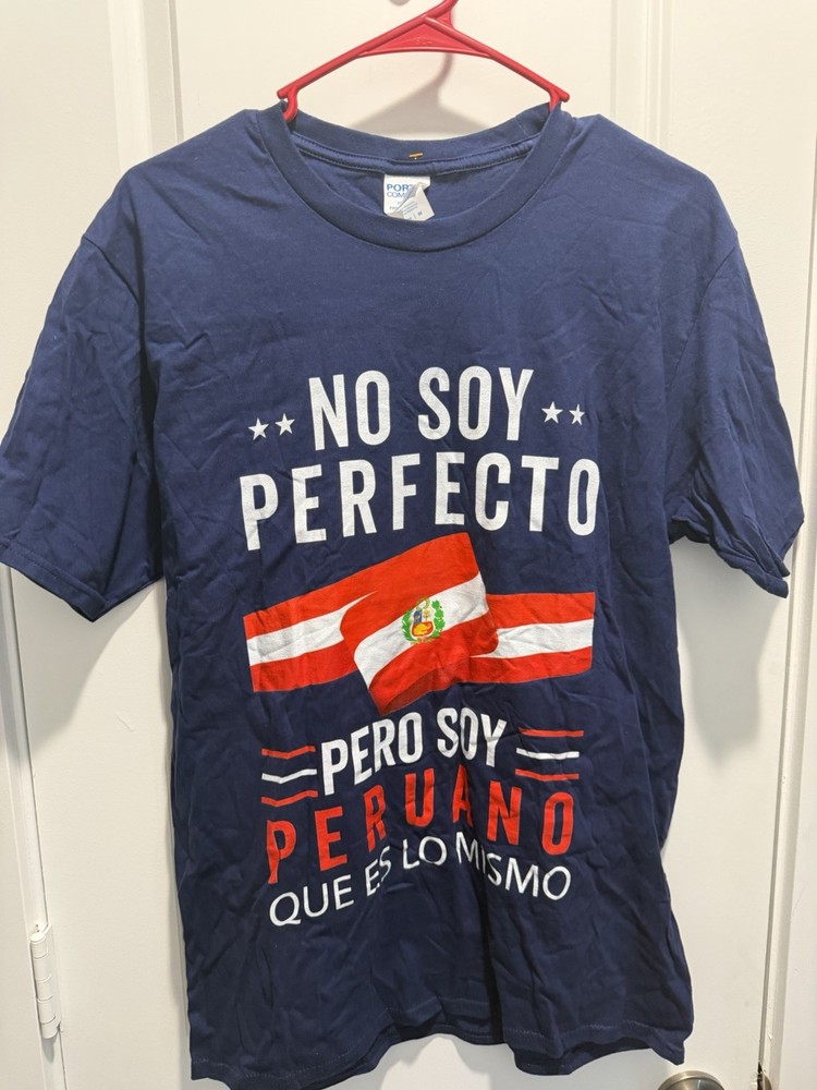 Port & Company Men's M Blue Peru Flag Graphic Crew Neck Short Sleeve Cotton Tee