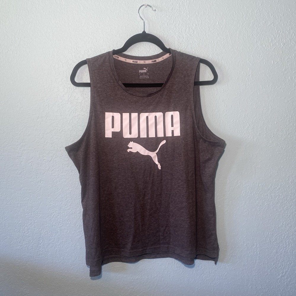 PUMA Women’s Crew Neck Sleeveless Tank Top, Dark Gray , Size L