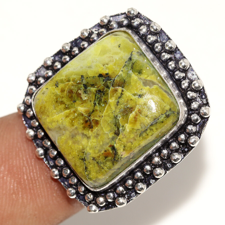 Australian Green Opal Chunky 925 Silver Plated Ring Size US 5.5 JW Jewelry