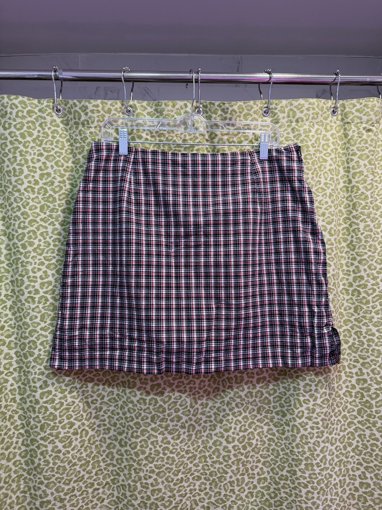 VTG y2k Fashion Bug Stretch Red & Blue Plaid Mini Skirt W/ Built In Shorts Sz 14