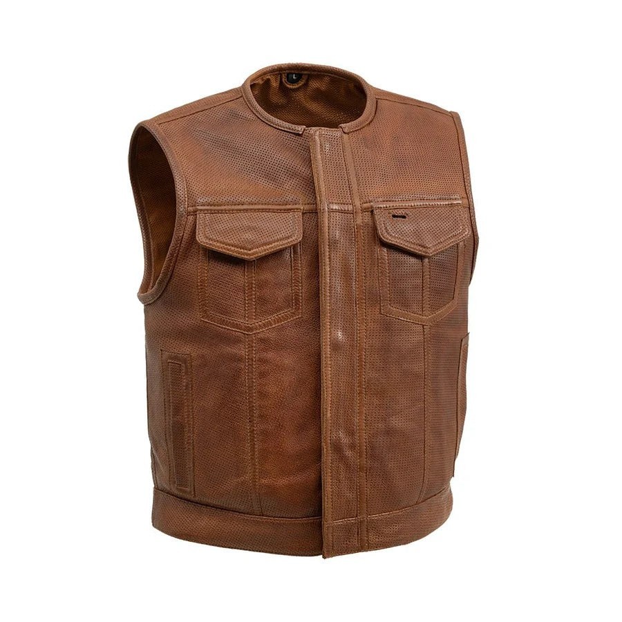 Hudson Rebel Men’s Perforated Leather Motorcycle Vest Biker Sleeveless