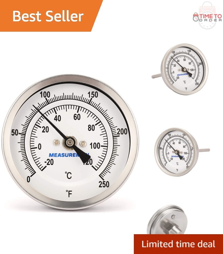Stainless Steel Thermometer 3 inch Dial 4 inch Stem Adjustable Accurate