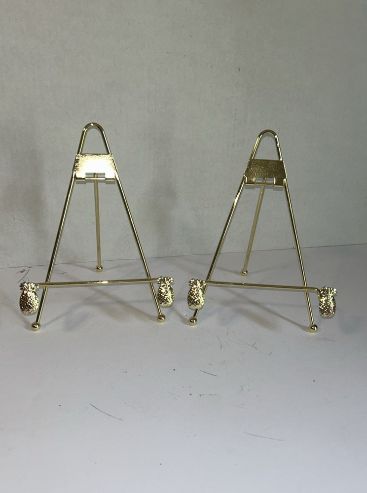 Vintage Brass Display Easels•Set of 2•8x5”•Mint Condition•Pineapple Detail•MCM