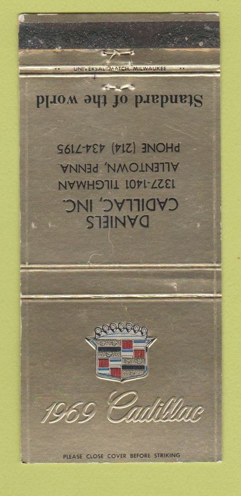 Matchbook Cover - 1969 Cadillac Daniels Allentown PA WEAR 30 Strike