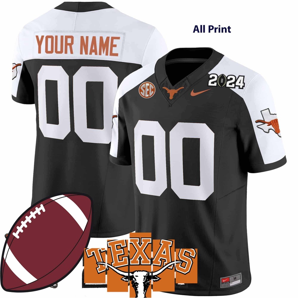 Texas Longhorns 2024 Custom Football Jersey with All Print Options