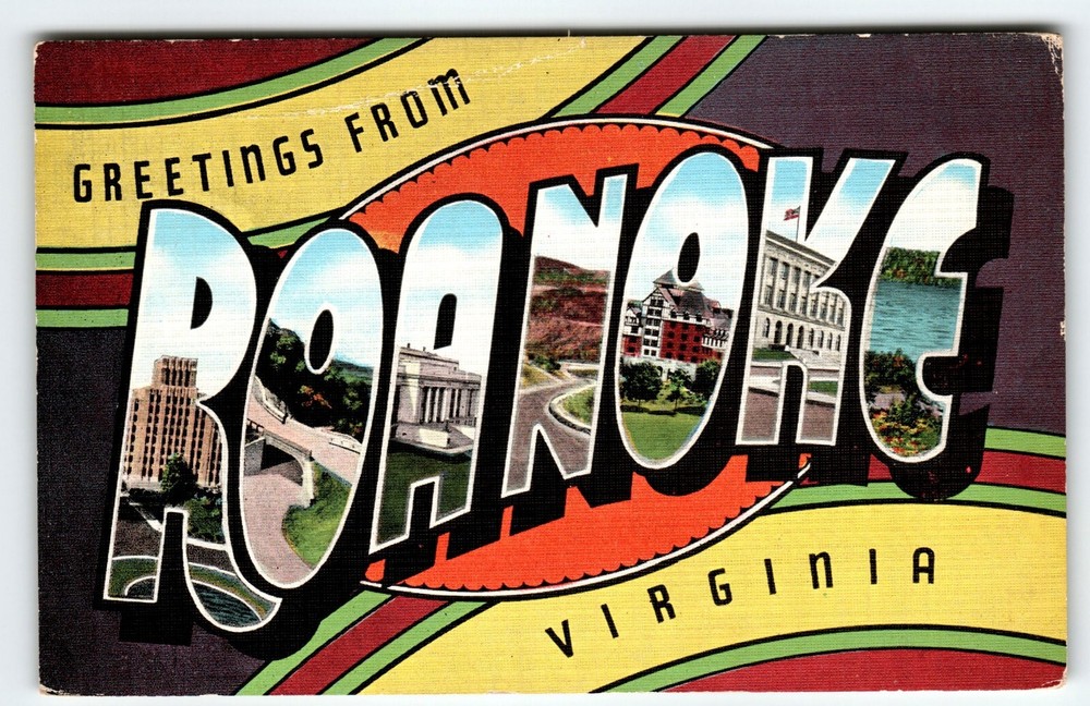 Greetings From Roanoke Virginia Large Big Letter Linen Postcard Kropp Unused