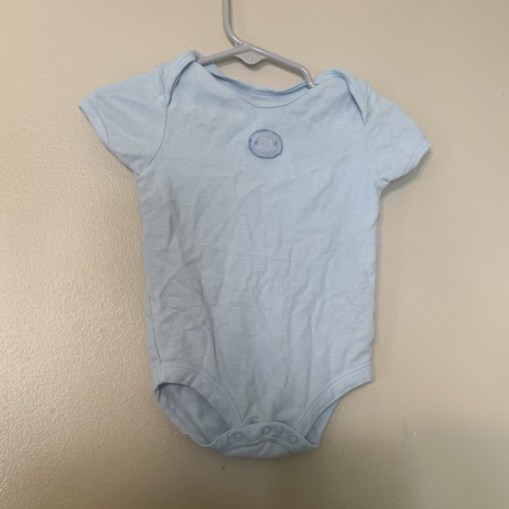 Faded Glory Baby One piece 6-9M Light Blue Short Sleeve Snap Cotton Bodysuit