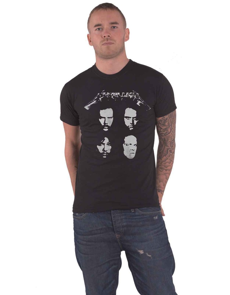 Metallica T Shirt 4 Faces Band Logo new Official Mens Black