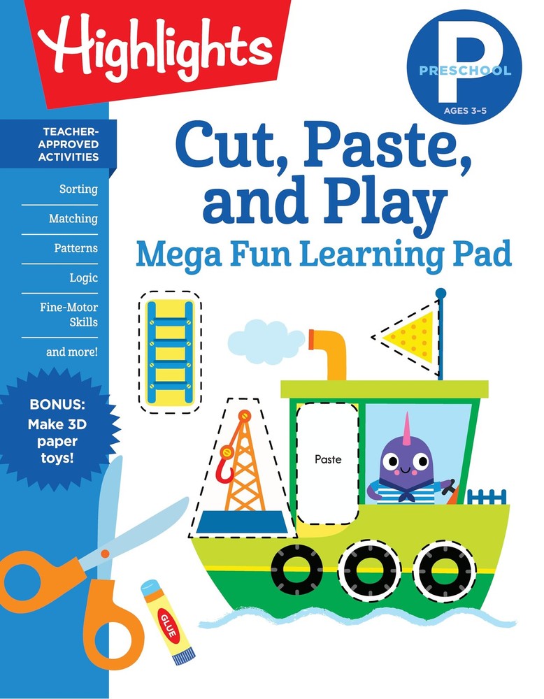 Preschool Cut, Paste, and Play Mega Fun Learning Pad (Highlights Mega Fun Le...