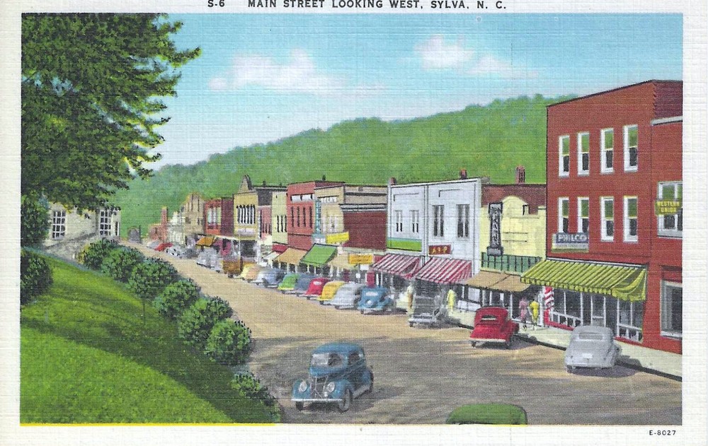 c1940s Sylva North Carolina NC Main Street Looking West Linen UNP Postcard