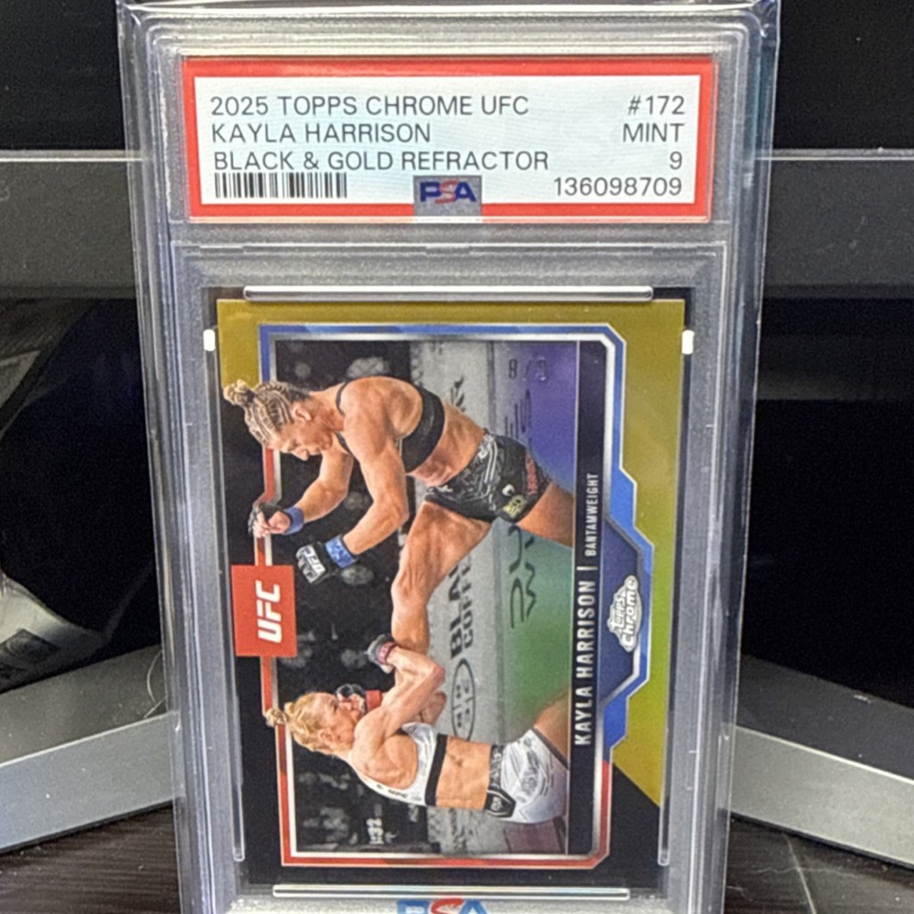 2025 Topps Chrome UFC Kayla Harrison Black & Gold Refractor #172 /8 PSA 9