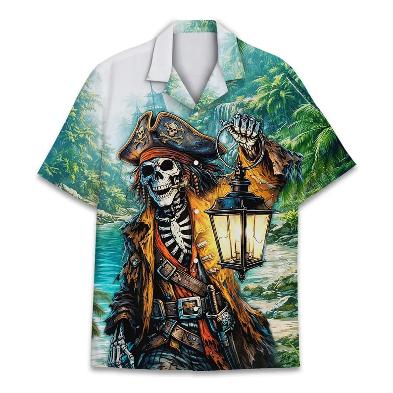 Pirate Skeleton Hawaii Shirt Skull Men's Beach Aloha