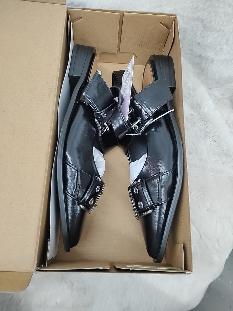 Wild Fable Peyton Double Buckle Slingback Flats in black faux leather Size 6.5