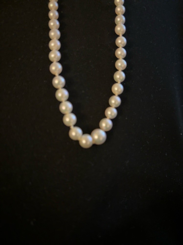 Women's White Round Pearl Beaded Strand Necklace, Yellow Gold Hook Clasp