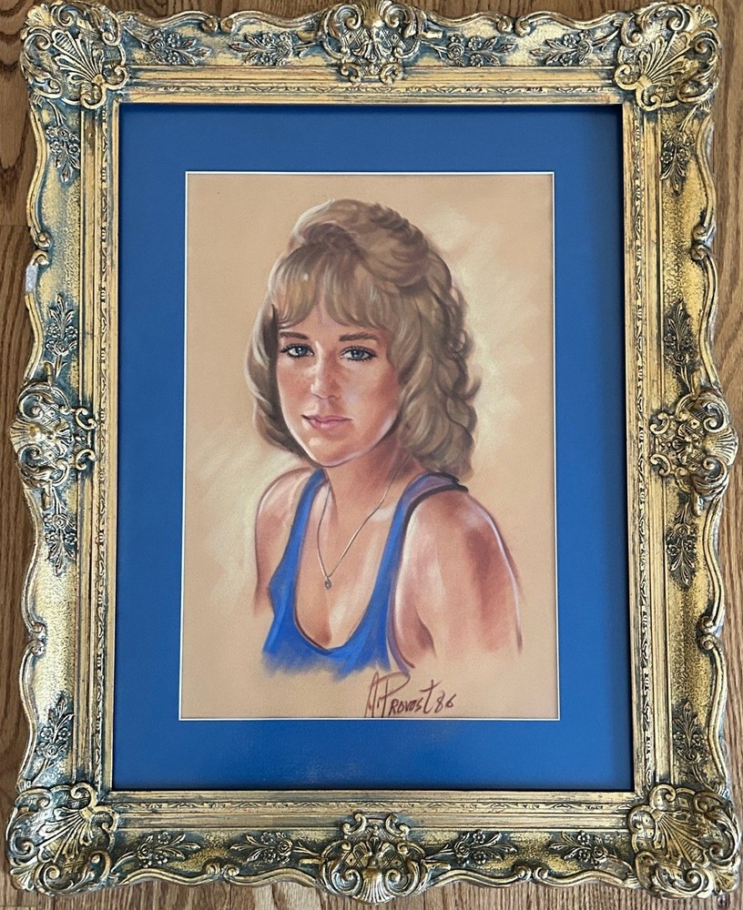 A. Provost 1986 Signed Pastel Portrait Woman Ornate Gold Frame Vintage Art