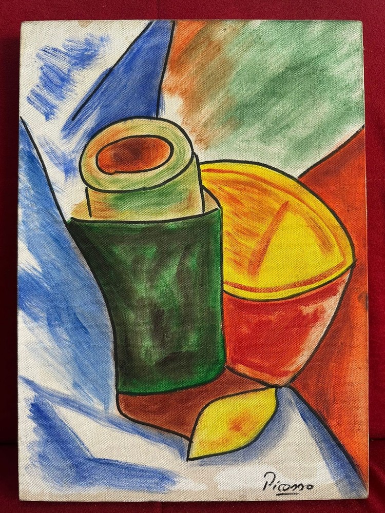 PICASSO oil painting on  canvas, vtg stamped signed
