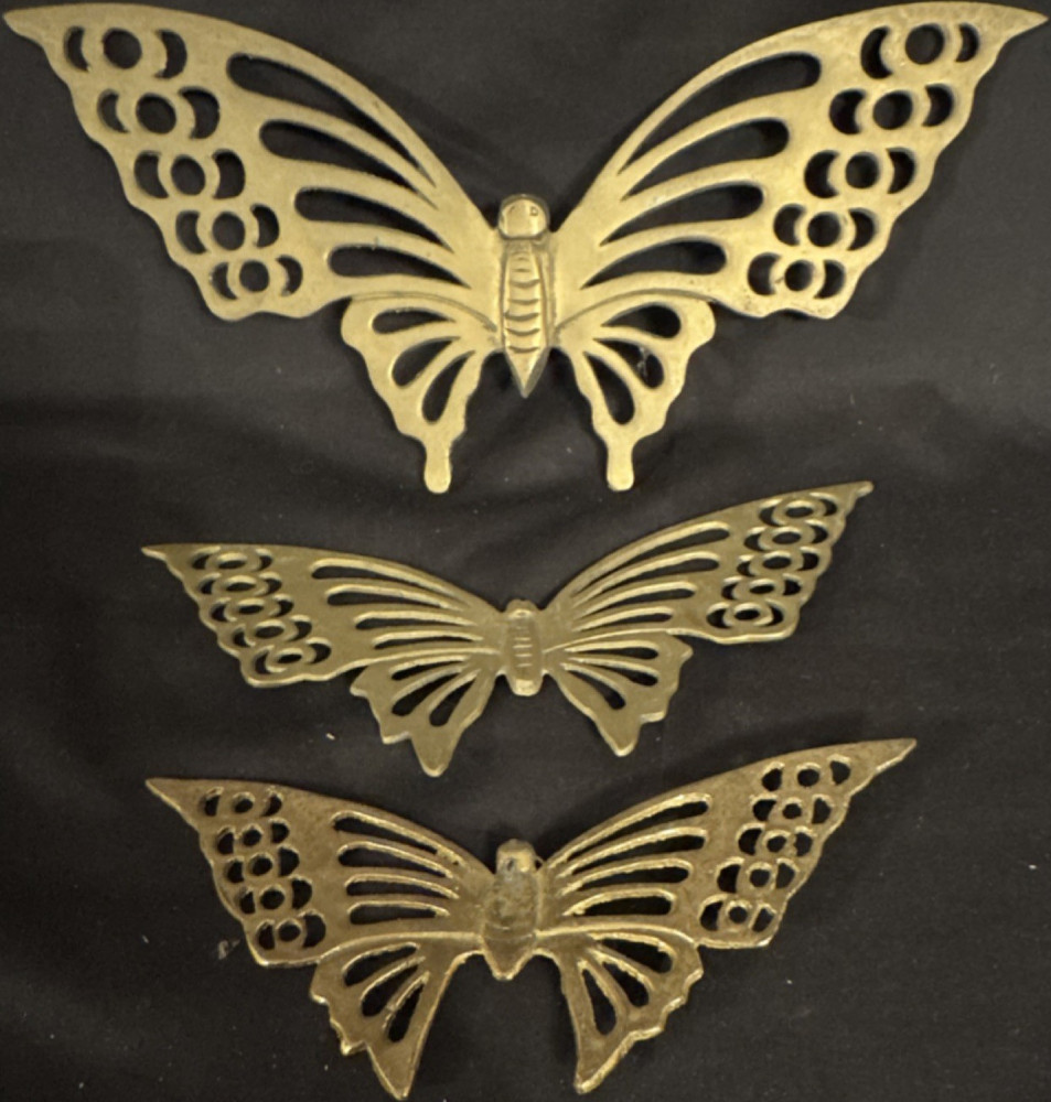 Vintage MCM Set of 3 brass Butterfly Wall Decor.        no antennas