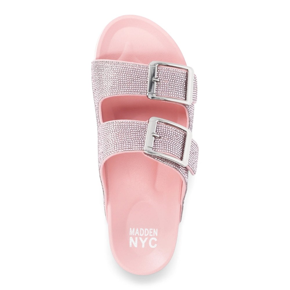 Steve Madden NYC Bling Sandals Pink Rhinestone Size 8  Slides Buckle New