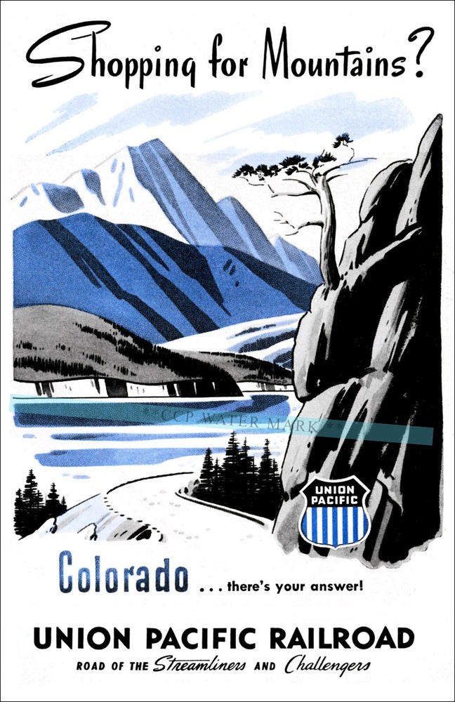Colorado  1947 Union Pacific RR Vintage Poster Print Winter Sports Skiing Travel