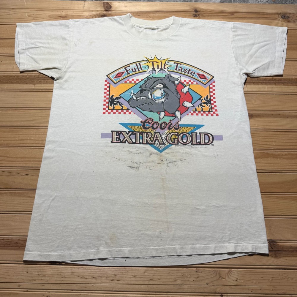 Vintage 1988 Coors Extra Gold Beer Bulldog Full Tilt Taste Promo T-Shirt - XL