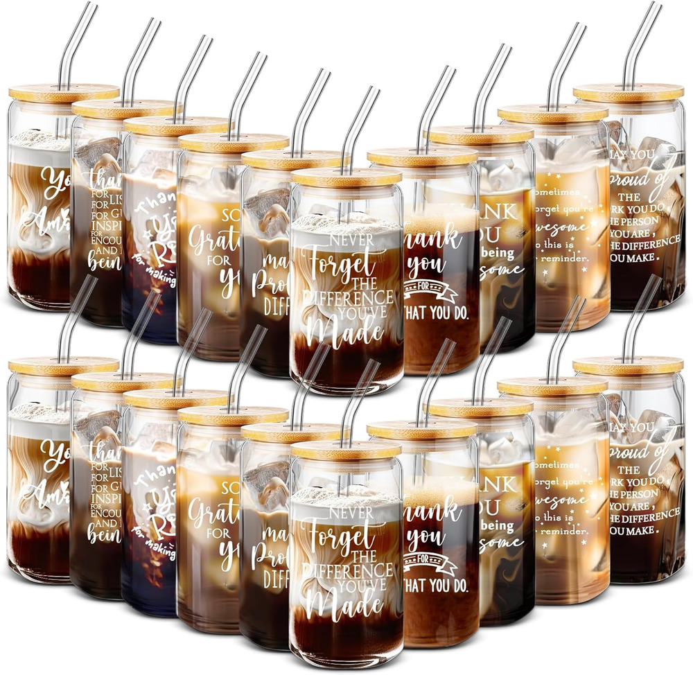 20 Pcs Christmas Employee Appreciation Gift Bulk 17 Oz Glass Cup Thank You Gift