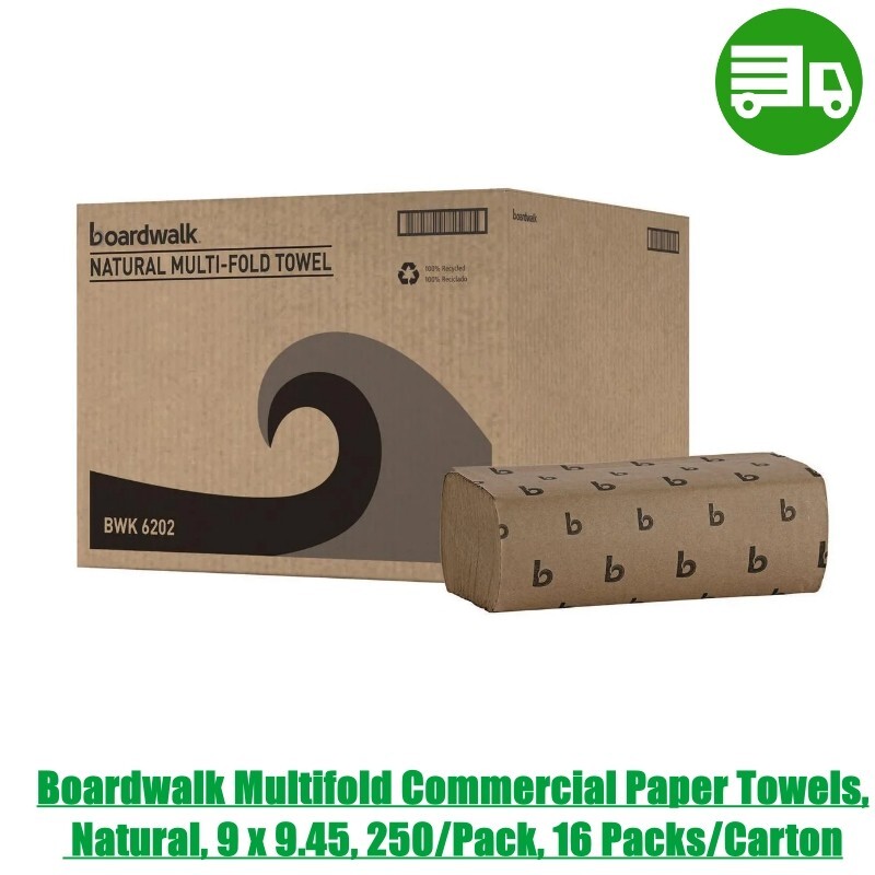 Boardwalk Multifold Commercial Paper Towels, Natural, 9 x 9.45, 250/Pack, 16 Pac