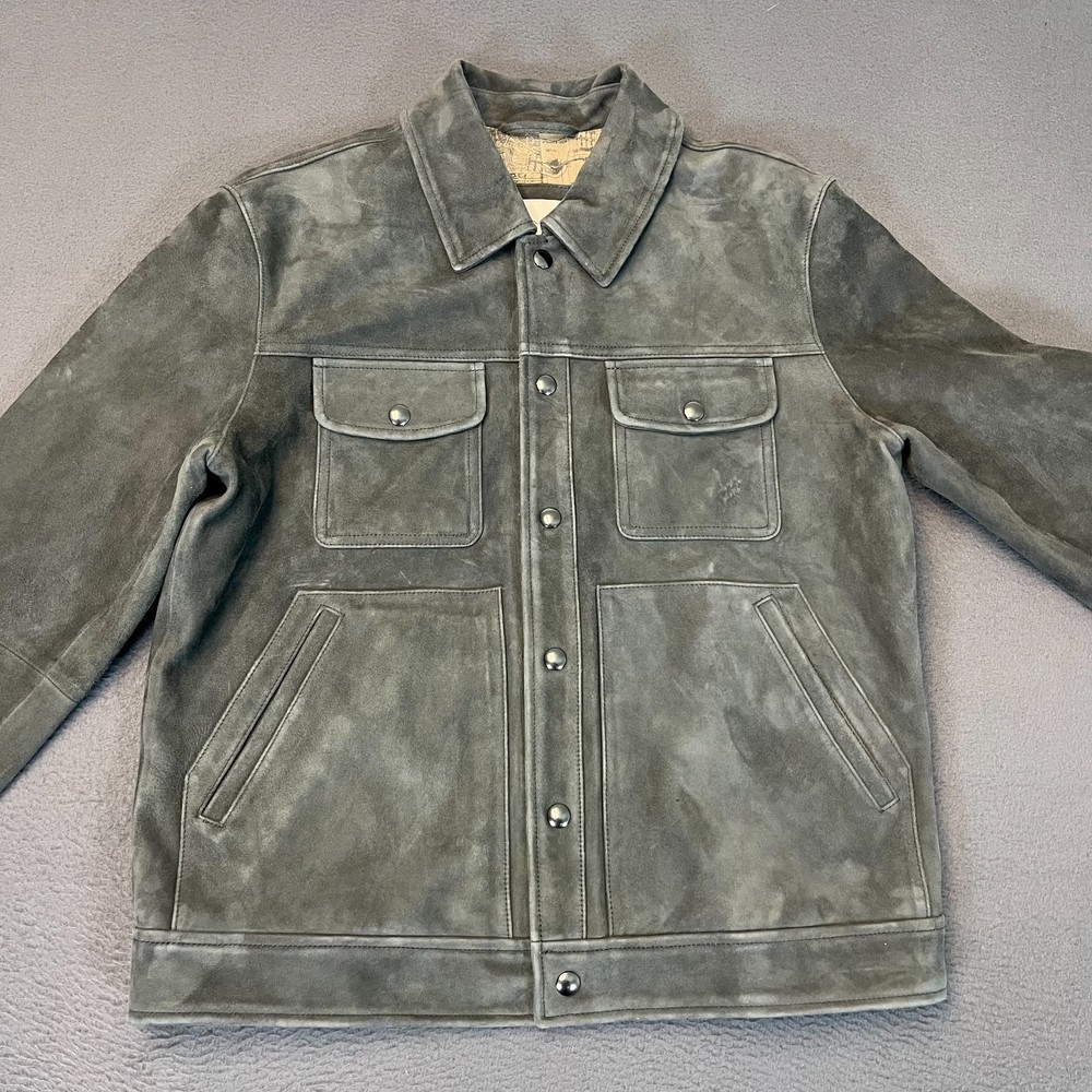Banana Republic Mens Medium Suede Leather Trucker Jacket New Cinders Gray NWT