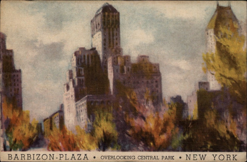 New York City New York Barbizon Plaza fall foliage Central Park vintage postcard