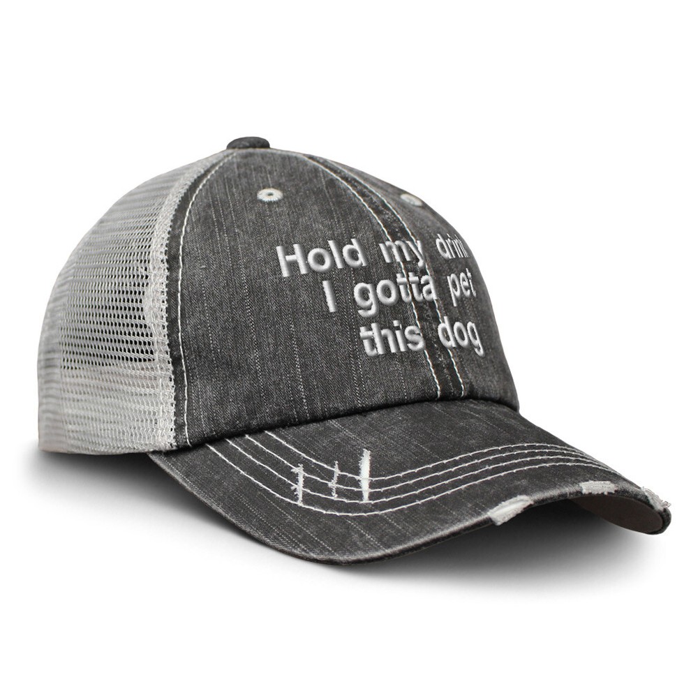 Soft Mesh Trucker Hats for Men & Women Hold My Drink I Gotta Pet This Dog Cotton