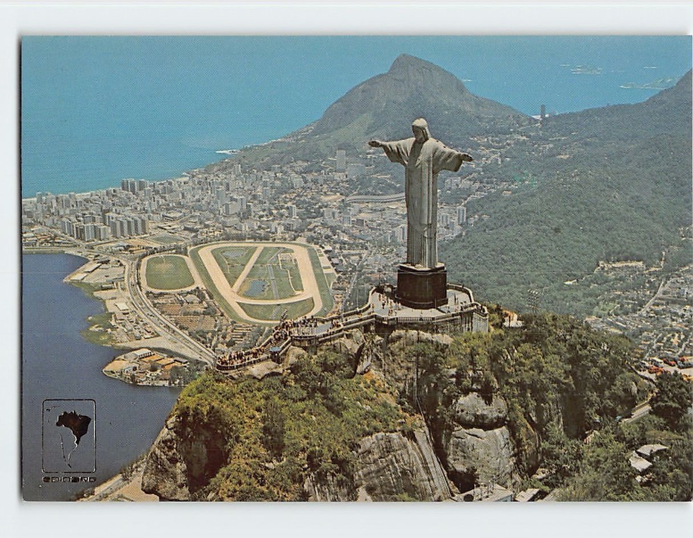 Postcard Aerial View Christ the Redeemer Statue Rio de Janeiro Brazil