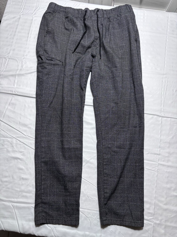 ORIGINAL USE Jogger Pants Mens Large Gray Black Drawstring Tapered Leg Stretch