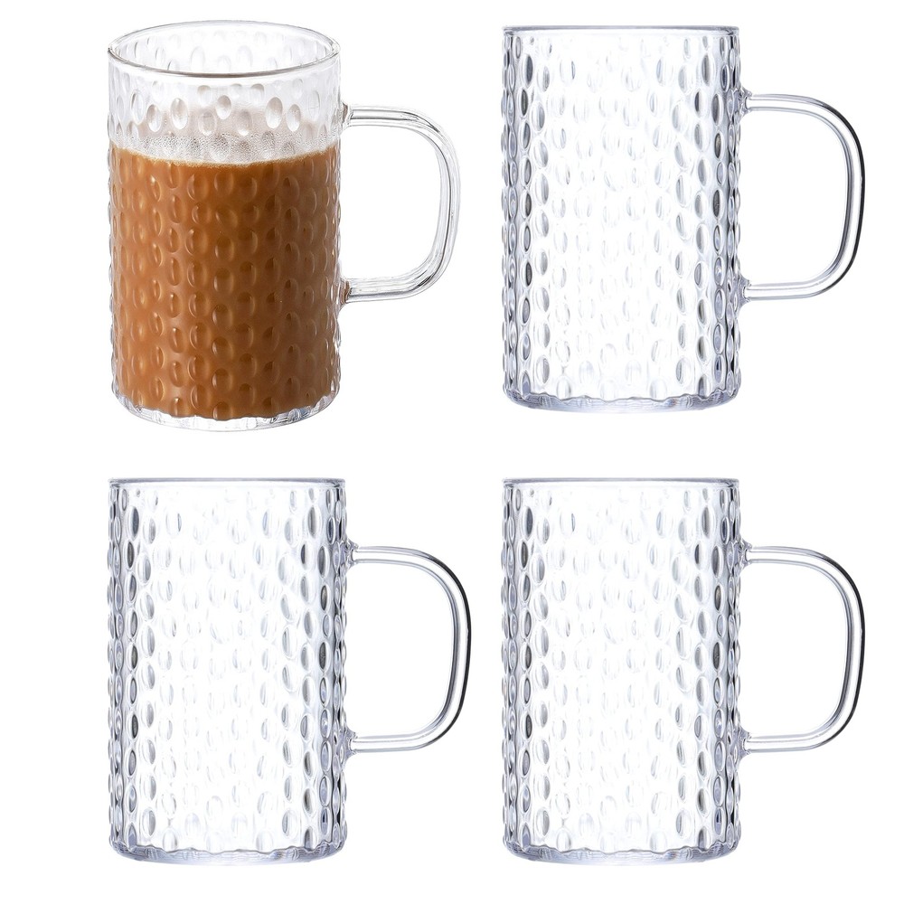 Coffee Mugs Set of 4, Unbreakable Clear Coffee Mugs with Handle, 16 Ounce Reu...