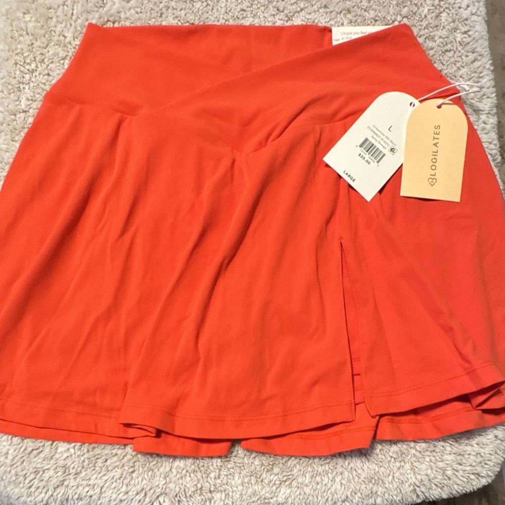 BLOGILATES Women’s Criss Cross Slit Athletic Skort L Pull-On Spicy Orange