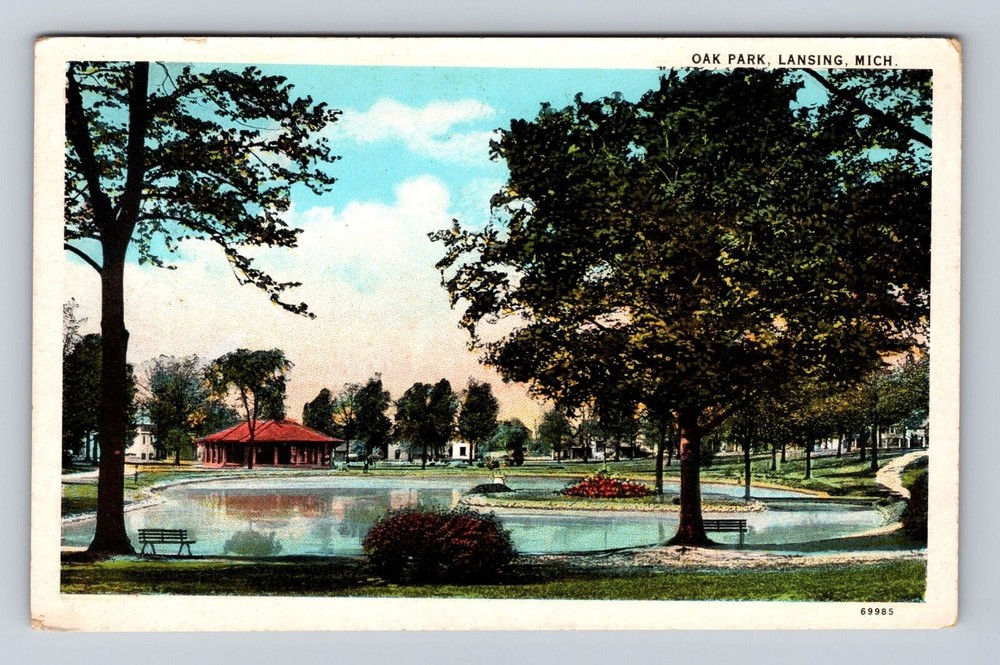 Lansing MI-Michigan, Oak Park, Antique, Vintage Souvenir Postcard