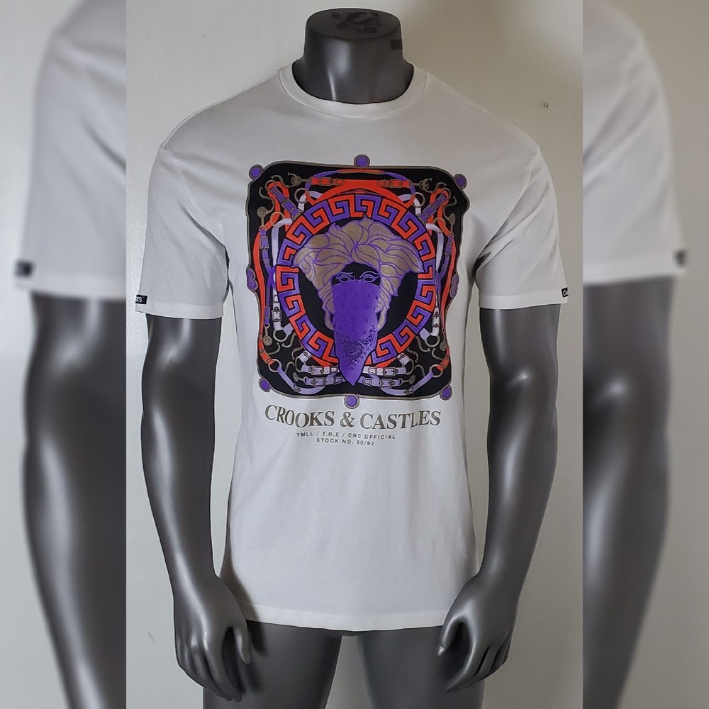 Crooks & Castles Tshirts Men's Short Sleeve Crew Neck Medusa Logo Print Sz L