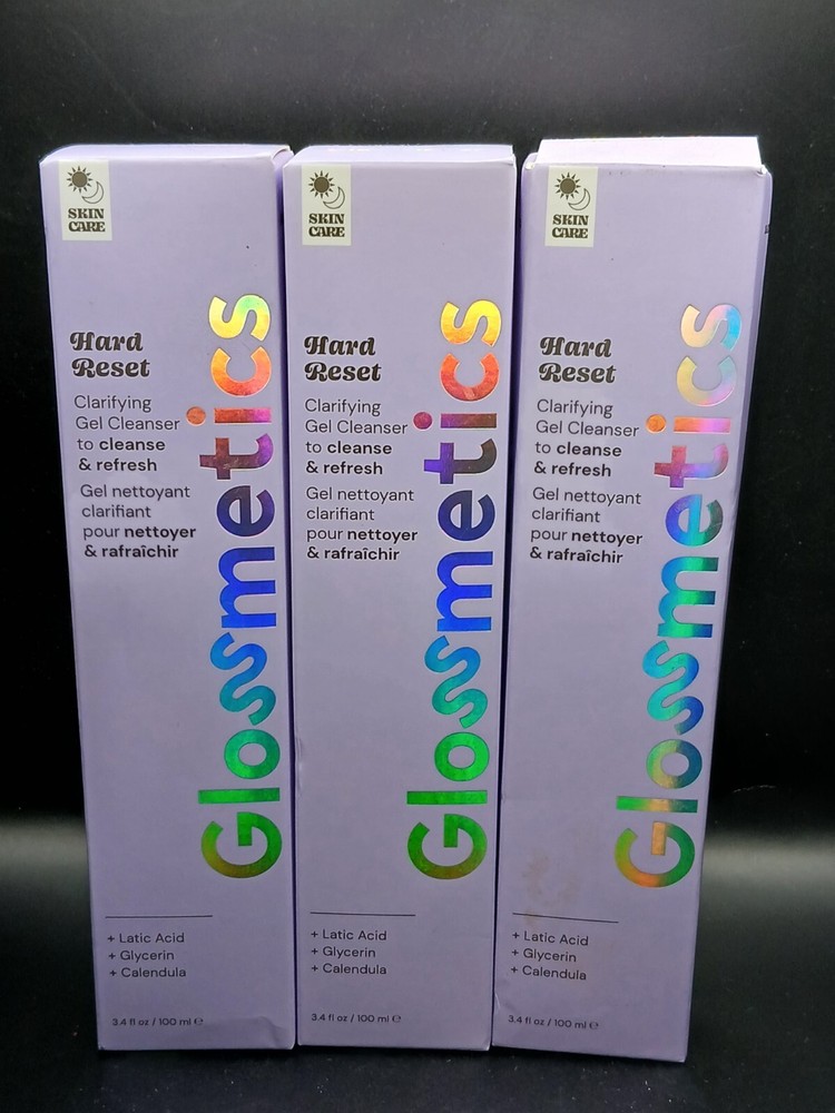 LOT OF 3 - NEW BOXES GLOSSMETICS HARD RESET Clarifying Gel Cleanser 3.4 OZ