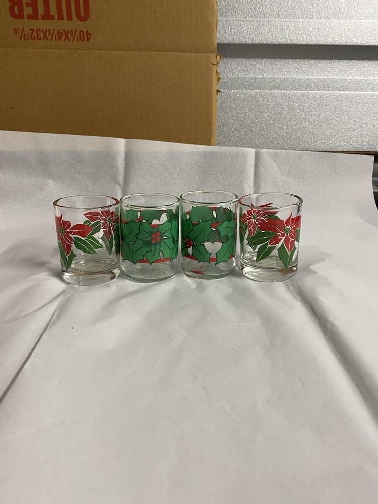 Lot Of 4 Vintage Indiana Glass Christmas/Holiday Votive Candle Holders