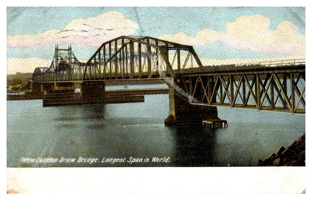 1908 Long Draw Bridge at New London Connecticut Vintage Postcard