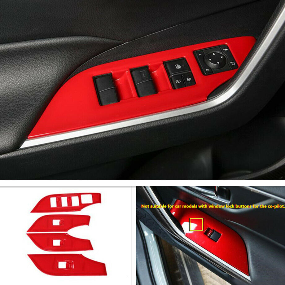 4PCS ABS Red Car Door Window Switch Panel Cover Trim Fit 2019-2021 Toyota RAV4