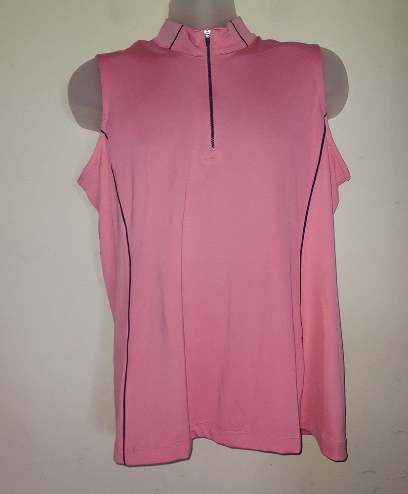 EP New York (EPNY) Women's Golf Shirt XL Sleeveless 1/4 Zip  Casual Pink Blue