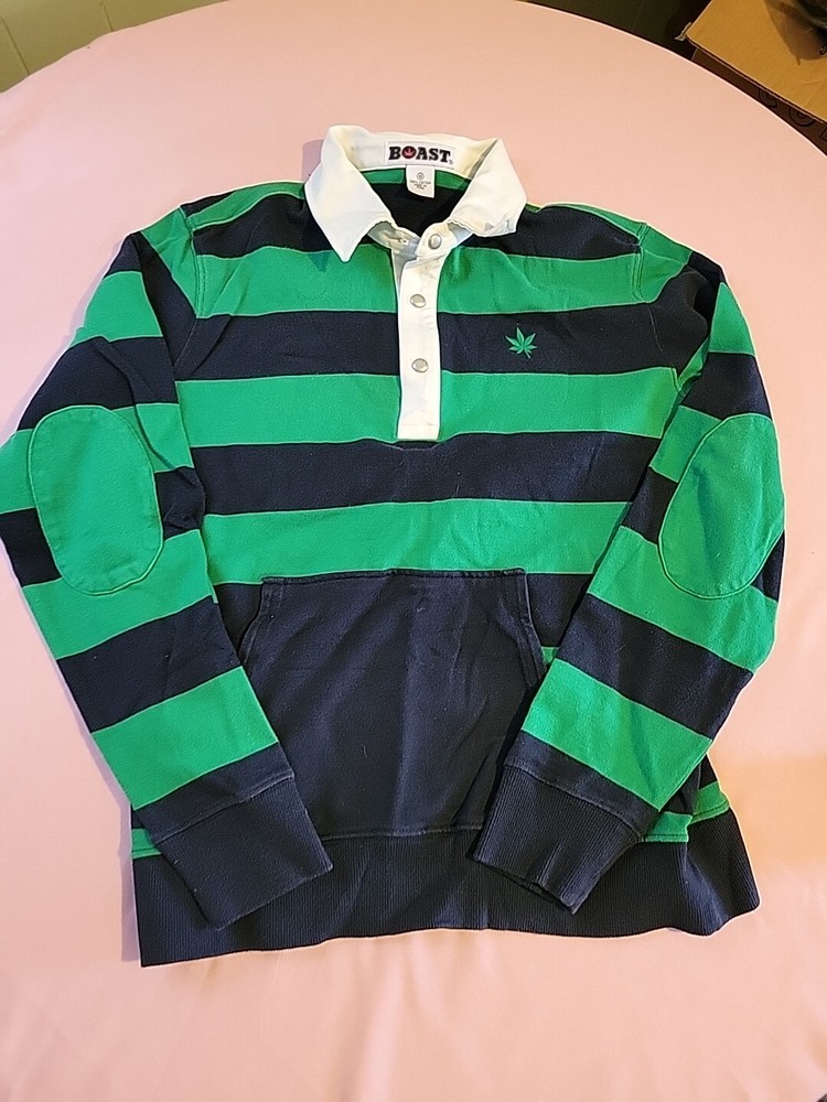 Boast Heavy Jersey Popover in Kelly Green and Navy Front Pocket Elbow Pads Leaf