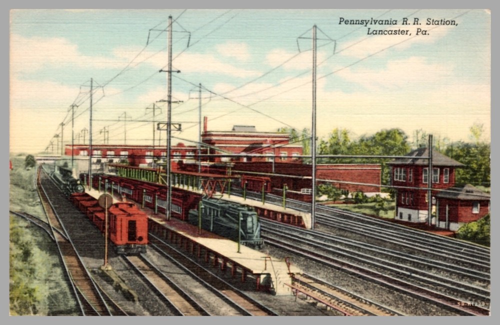 Pennsylvania RR Station Lancaster PA Railroad Train Depot Linen c1940s Postcard