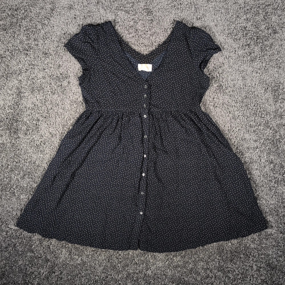 Denim & Supply Ralph Lauren Dress Women M Black Polka Dot Btn Front Babydoll EUC