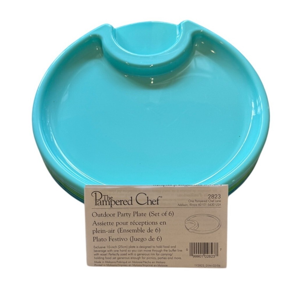 Pampered Chef 6-Piece Outdoor Party Plate Set 10 Inch Colorful Plastic Plates