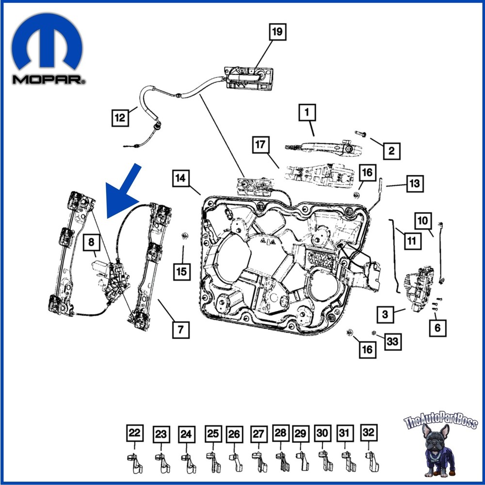 Front Door Window Regulator, Right OEM Mopar 68079286AA